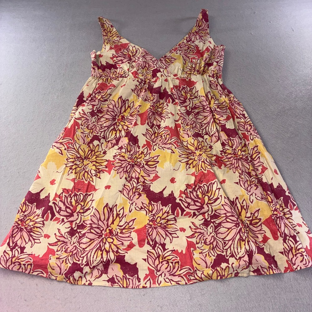 307 Old Navy Sun Dress Womens Medium Pink Floral Empire Waist V-Neck Sleeveless